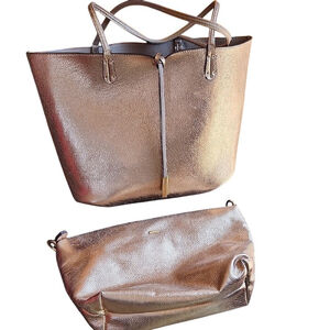 Remi Reid Rose Gold Metallic Reversible Tote Bag Clutch Set